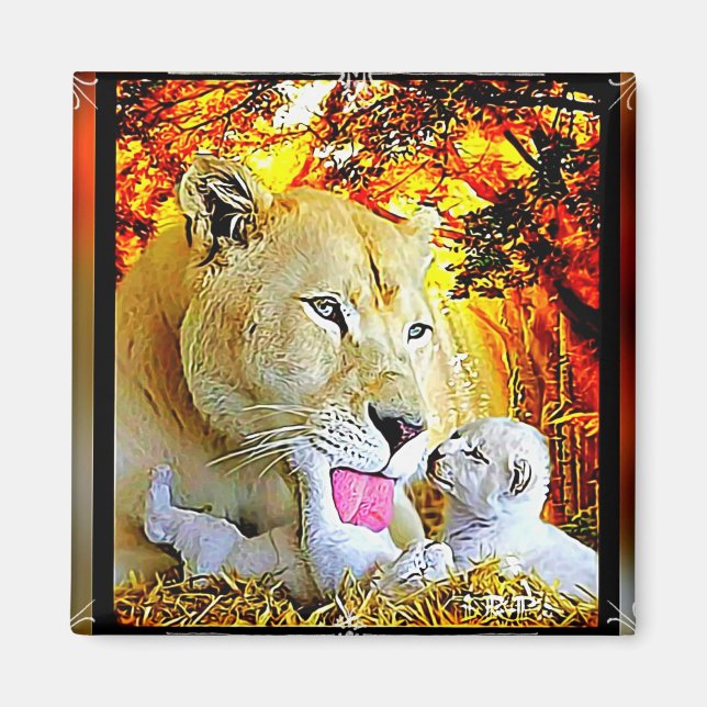 Big Cat Models: Lioness und Cubs 01 Magnet (Vorne)