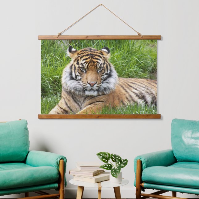 Big Cat Sumatran Tiger Foto Wandteppich Mit Holzrahmen (Wohnzimmer)