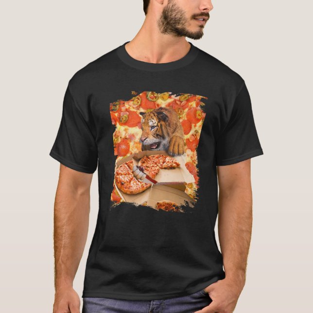 Big Cat Tiger Ess Pizza T-Shirt (Vorderseite)