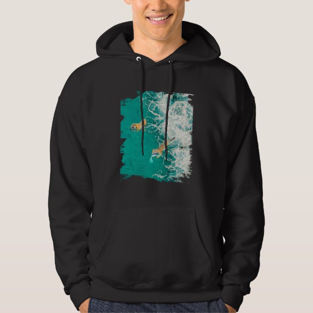 Big Cat Tiger Surf On The Beach Hoodie (Vorderseite)