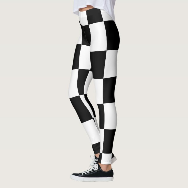 Big Checkered Pattern Schwarz und Weiß Moderne Leggings (Links)