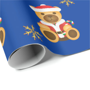 Big Christmas Teddy Bears & Gold Glitzer Stars Geschenkpapier