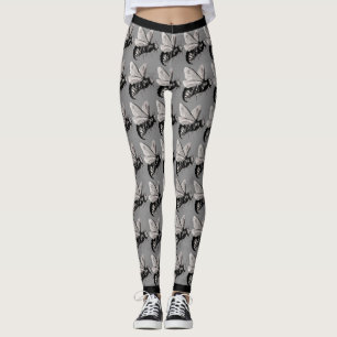 Big Creepy Schwarz-weiß Bees Skulls on Wings Leggings
