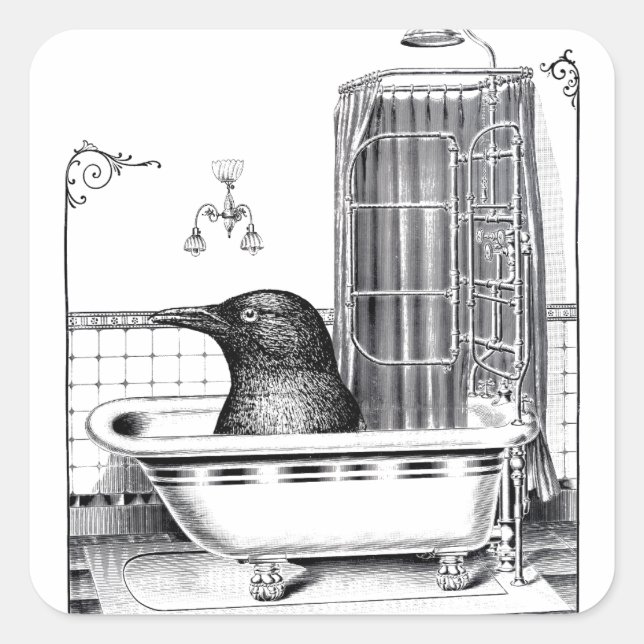 Big Crow in einer Badewanne Surrealismus Quadratischer Aufkleber (Vorderseite)