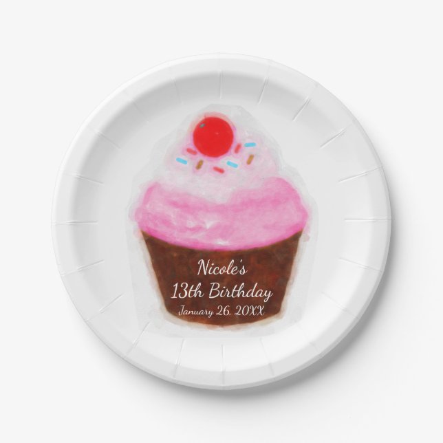 Big Cupcake & Cherry Party Pappteller (Vorderseite)