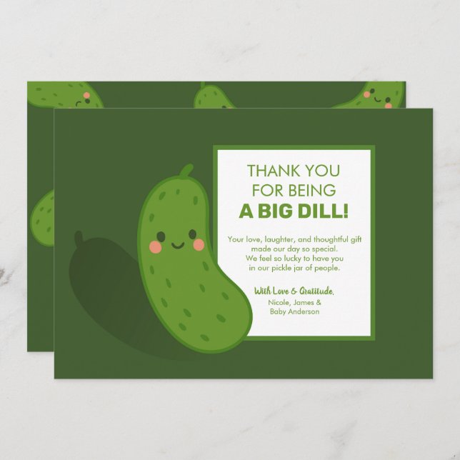 Big Dill Green Pickle Baby Dusche Danke Einladung (Vorne/Hinten)