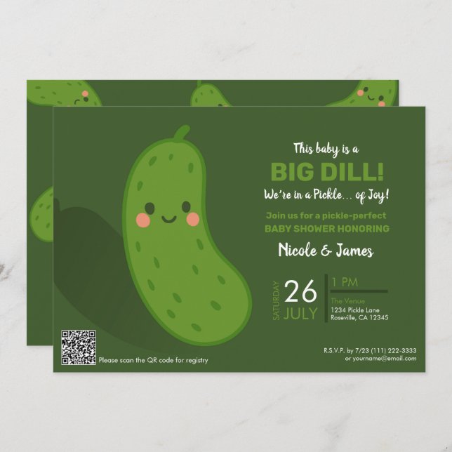 Big Dill Green Pickle Baby Dusche Einladung (Vorne/Hinten)