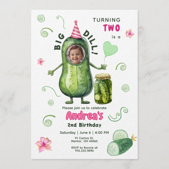 Big Dill Pickle Girl Birthday Any Age Photo  Einladung (Vorderseite)