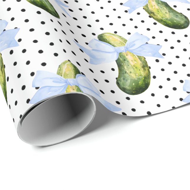 Big Dill Watercolor Pickle & Bow Baby Shower Geschenkpapier (Rolleneckpunkt)