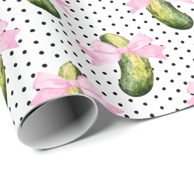 Big Dill Watercolor Pickle & Bow Baby Shower Geschenkpapier (Rolleneckpunkt)