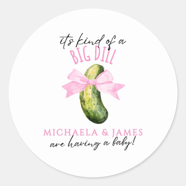 Big Dill Watercolor Pickle Paarbaby-Party Runder Aufkleber (Vorderseite)