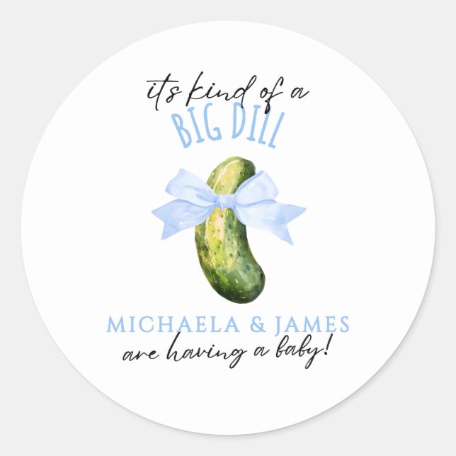 Big Dill Watercolor Pickle Paarbaby-Party Runder Aufkleber (Vorderseite)