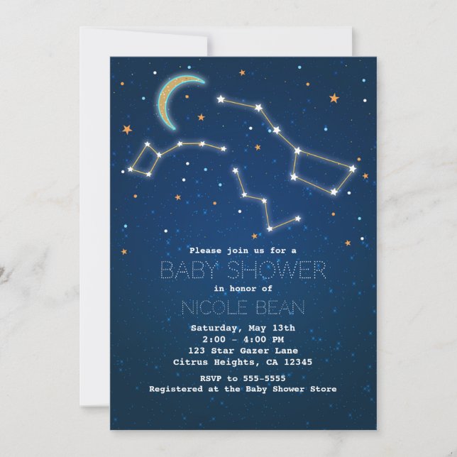 Big Dipper Star Gazing Constellation Baby Shower Einladung (Vorderseite)