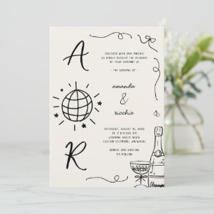 Big Disco Monogram French Fun Hand Drawn Wedding Einladung