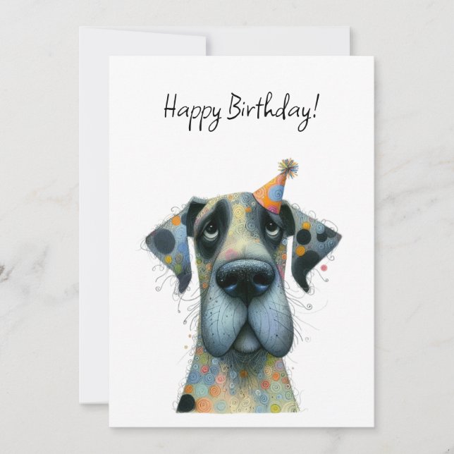 Big Dog in a Tiny Party Hat Birthday Flat Karte (Vorderseite)