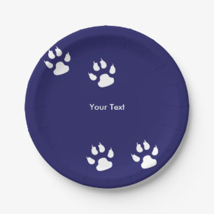 Big Dog Paw druckt auf Blue Pappteller