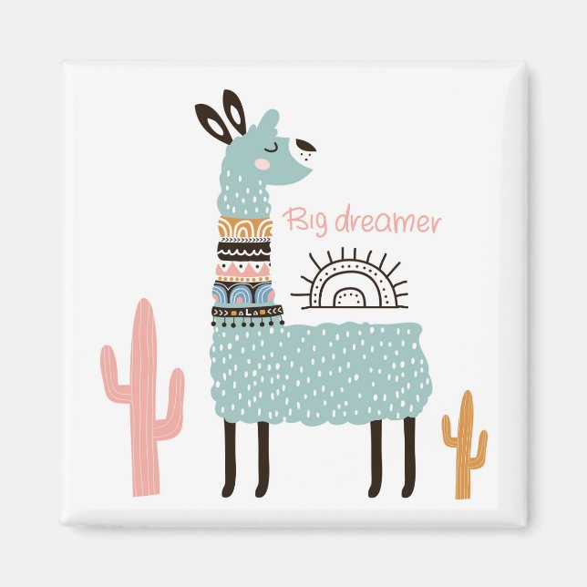 Big Dreamer Llama mit Kaktus Magnet (Vorne)