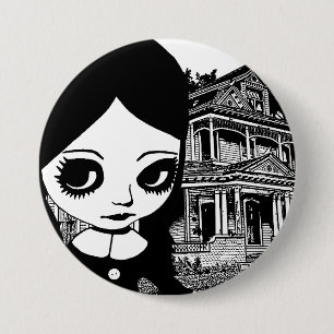 Big eye Goth Girl Spuk Haus Original Kunst Button