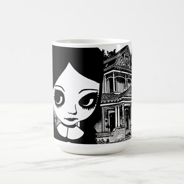 Big eye Goth Girl Spuk Haus Original Kunst Kaffeetasse (Mittel)