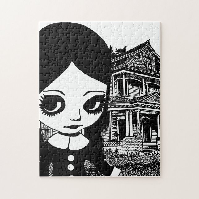 Big eye Goth Girl Spuk Haus Original Kunst Puzzle (Vertikal)