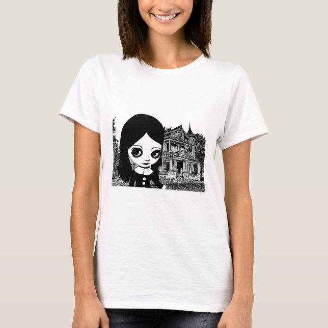 Big eye Goth Girl Spuk Haus Original Kunst T-Shirt (Vorderseite)
