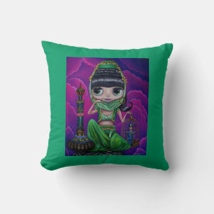 Big Eye Green Genie Girl and Magic Flasche Kissen