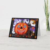 Big Eye Grinsen Halloween Pumpkin Black Cats Card