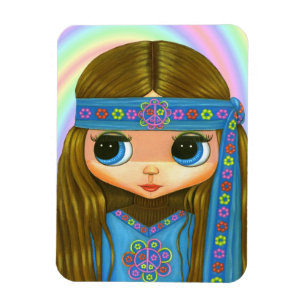 Big Eye Hippie Girl Peace Sign Blume Power "60er Magnet