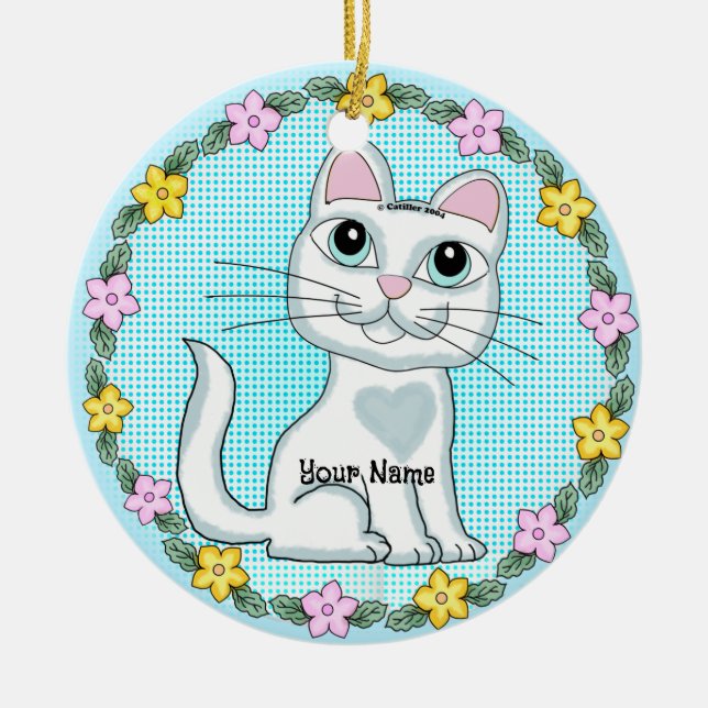 Big Eye Kitten Cat Keramik Ornament (Vorne)