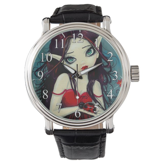 Big Eye Ladybug Fairy Fantasy Art Armbanduhr (Vorderseite)