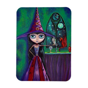 Big Eye Witch Girl mit Falken & Dragon Niedlich Magnet