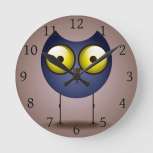 Big Eyed Blue Owl Runde Wanduhr