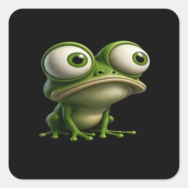 Big-Eyed Cartoon Frog Quadratischer Aufkleber (Vorderseite)