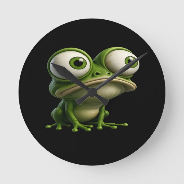 Big-Eyed Cartoon Frog Runde Wanduhr (Vorderseite)