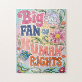 Big Fan of Human Rights Retro Floral Quote  Puzzle