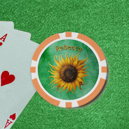 Big Fancy Yellow Brown Spring Sunflower Green Pokerchips