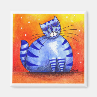 Big Fat Blue Cat - Square Magnet