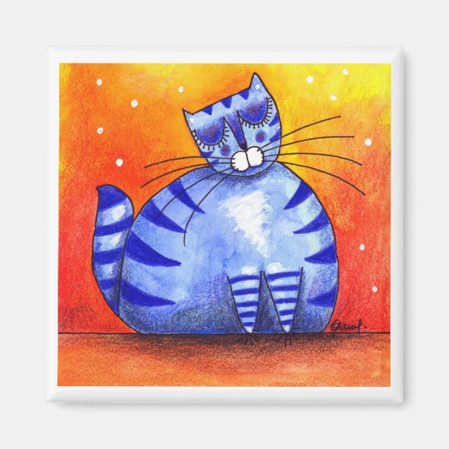 Big Fat Blue Cat - Square Magnet (Vorne)