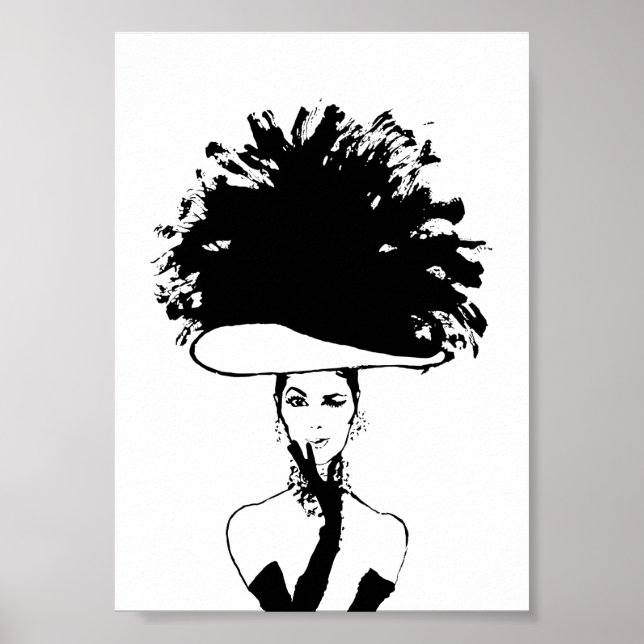 Big Feathered Hat Vintage Mode Illustration Poster (Vorne)