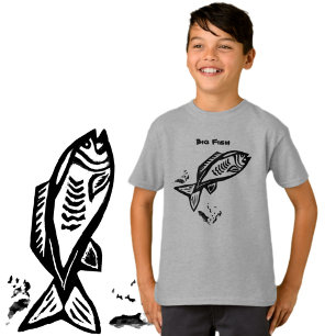Big Fish primitive Art Black Line Zeichnend T-Shirt