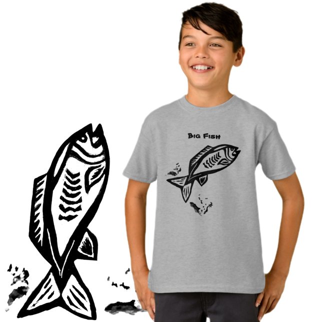 Big Fish primitive Art Black Line Zeichnend T-Shirt (Von Creator hochgeladen)