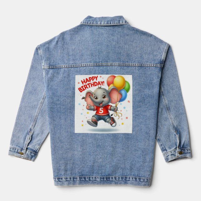 Big Five Celebration: Elephant mit Ballons Toddl Jeansjacke (Rückseite)