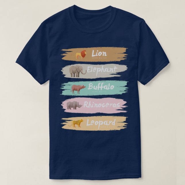 Big Five Safari Animals Pastell T-Shirt (Design vorne)