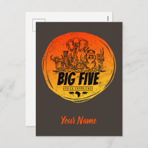 Big Five von Africa Safari Vintag Elefant, Löwe Feiertagspostkarte