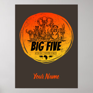 Big Five von Africa Safari Vintag Elefant, Löwe Poster