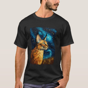 Big Floppa Caracal Katze Meme Sternennacht Gemälde T-Shirt