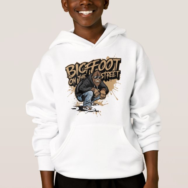Big Foot auf der Straße Kinder Hoodie (Vorderseite)