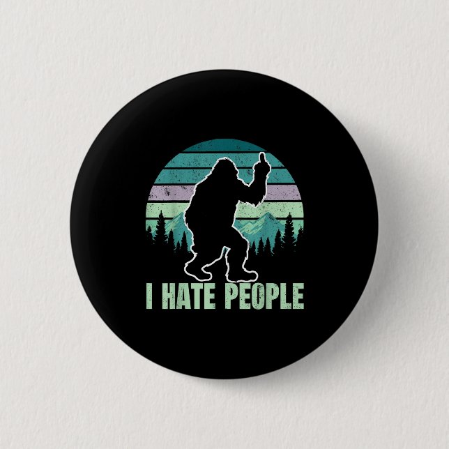 Big Foot I Hate People Middle Finger Sasquatch Ret Button (Vorderseite)