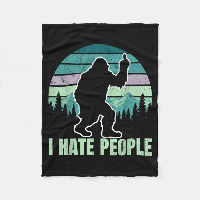 Big Foot I Hate People Middle Finger Sasquatch Ret Fleecedecke (Vorderseite)