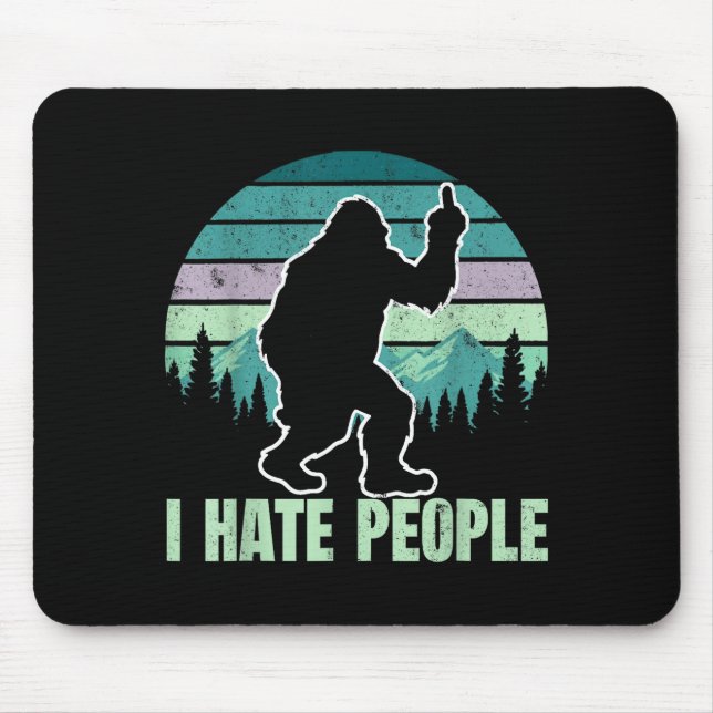 Big Foot I Hate People Middle Finger Sasquatch Ret Mousepad (Vorne)